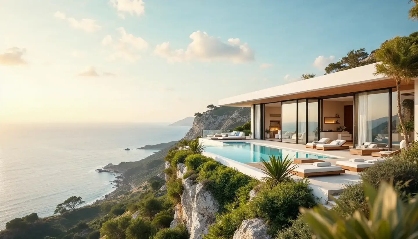 Contemporary villa with a cantilevered pool above the sea