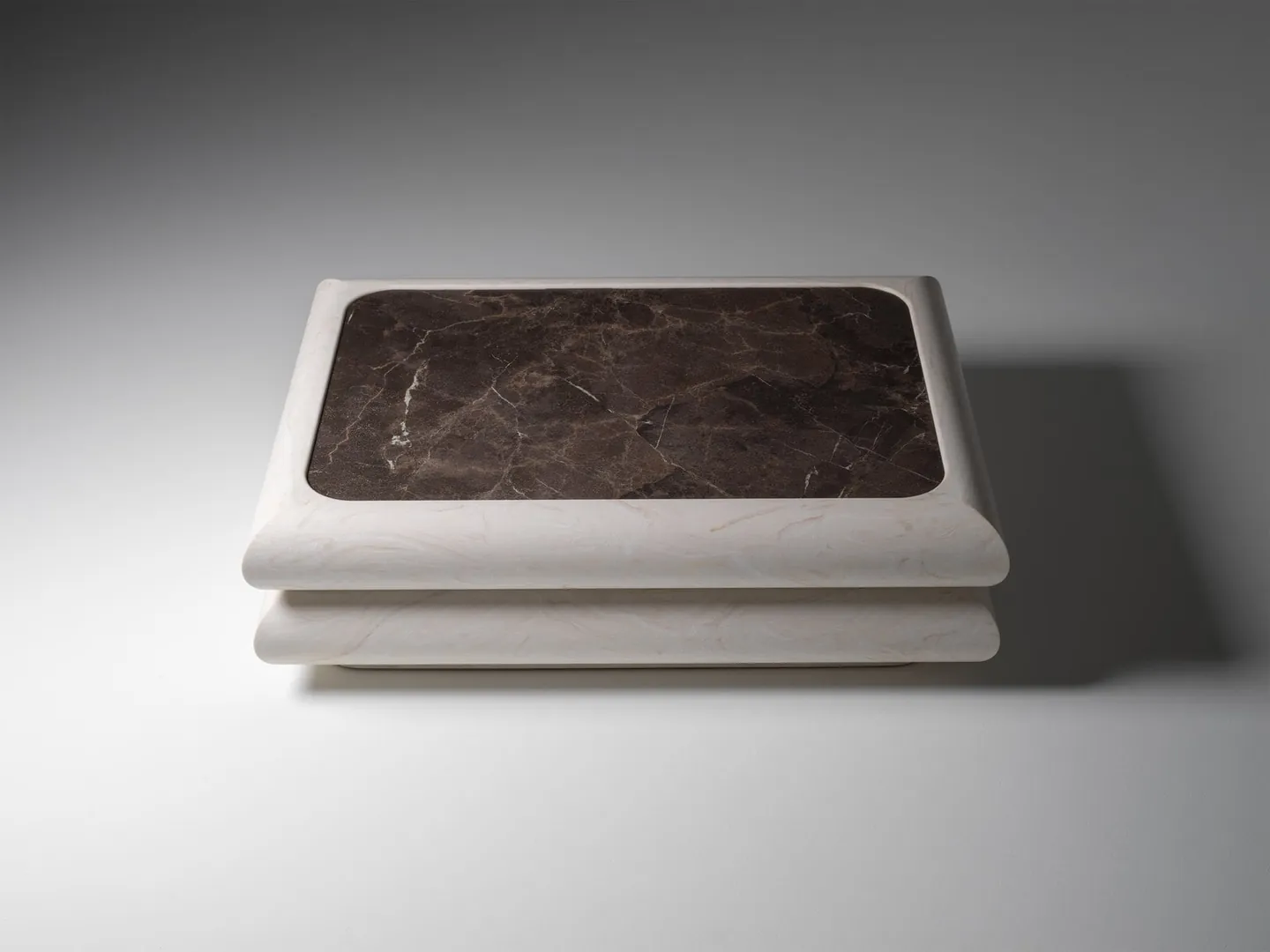 Porcelanosa: AYLA coffee table by Astet Studio in Krion Coffee Cream and XTONE Breccia Imperiale