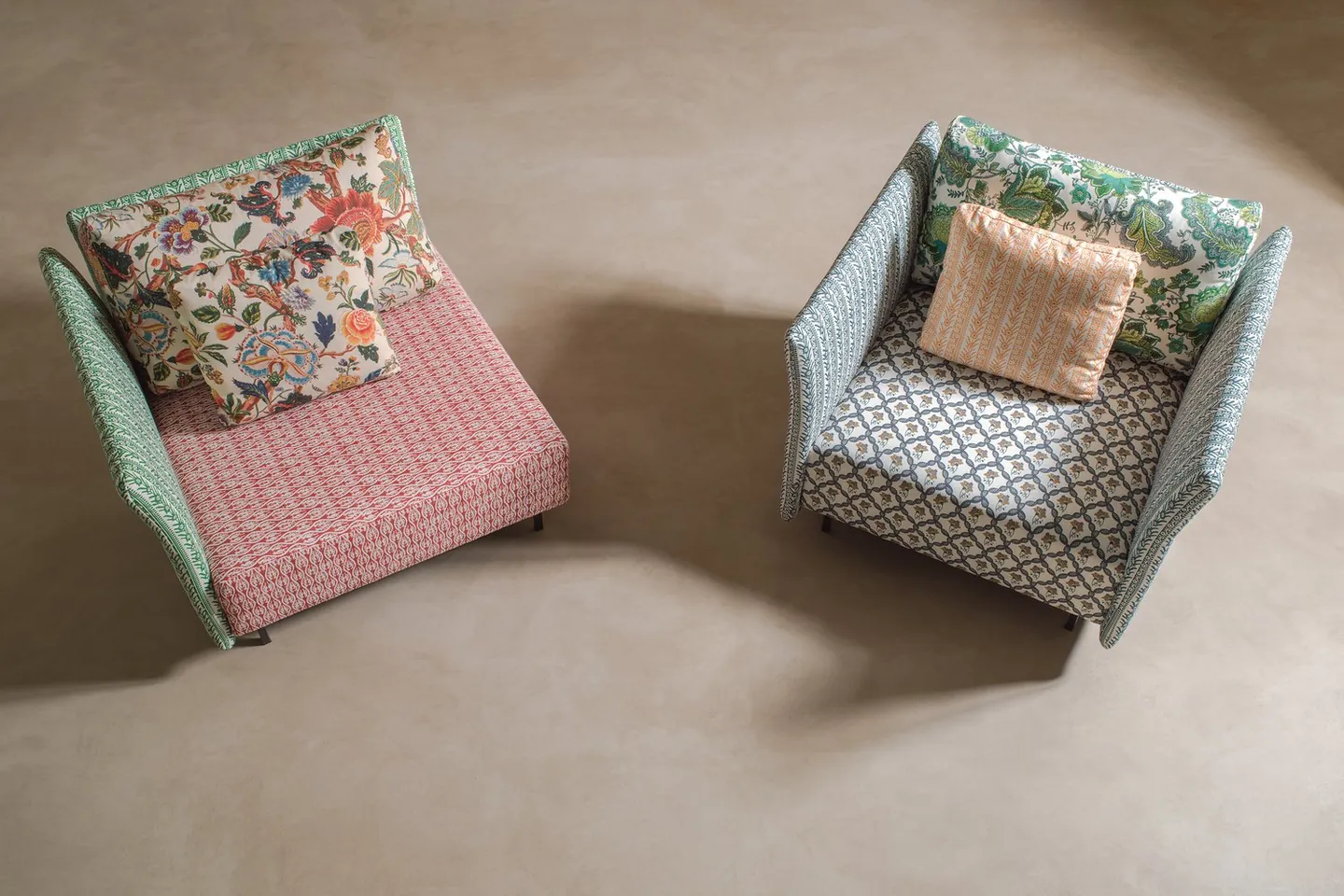 Porcelanosa Fabric & Feel: two Stripes armchairs by Gamadecor in IQ Home fabrics