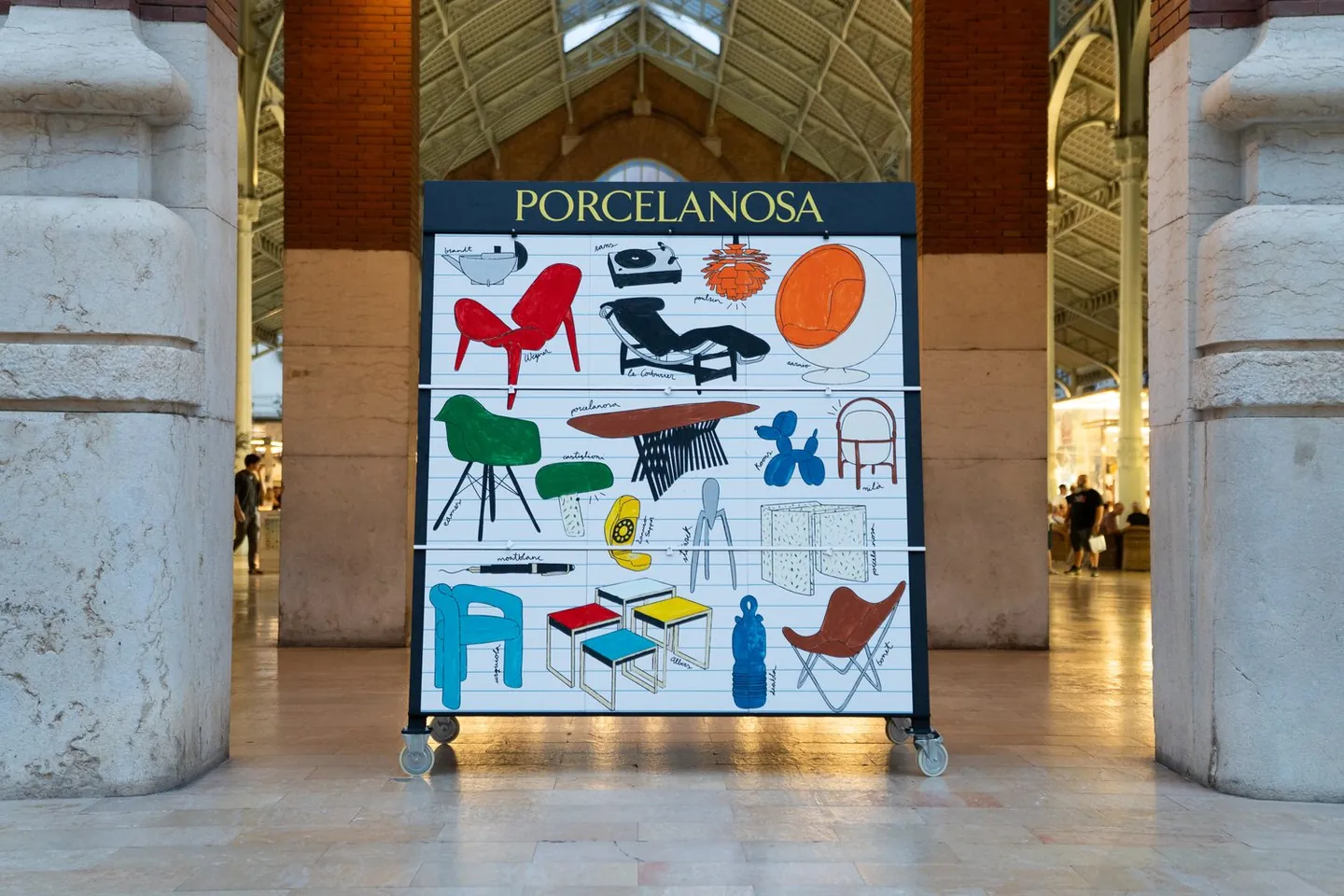 Porcelanosa Living Outdoors: mural of nine Matt White ceramic tiles painted by visitors